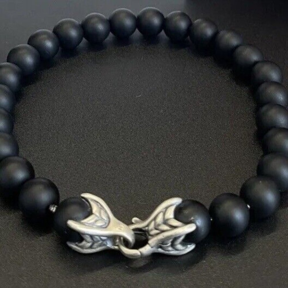 DAVID YURMAN Men's  8mm Black Onyx Matte Spiritual Beads Bracelet 8.5”